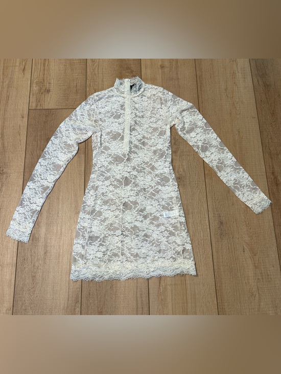 Current Mood Dresses & Skirts - Current Mood Ivory Lace Mock Neck Mini Dress Sheer Romantic Coquette Size Small